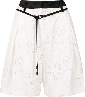 Lace-Embroidered Fitted Shorts