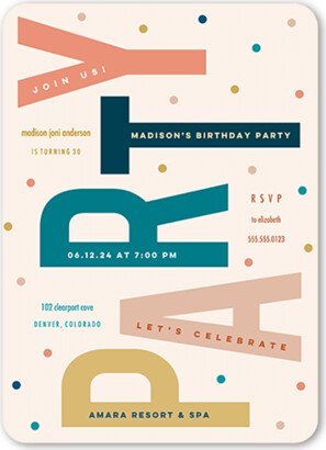 Adult Birthday Invitations: Festive Fashion Birthday Invitation, Beige, 5X7, Matte, Signature Smooth Cardstock, Rounded