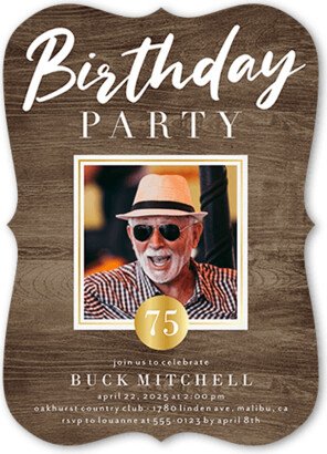 Adult Birthday Invitations: Classic Caption Birthday Invitation, Brown, 5X7, Pearl Shimmer Cardstock, Bracket