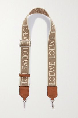 Anagram Leather-trimmed Canvas-jacquard Bag Strap - Brown