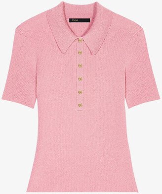 Womens Roses Short-sleeved Stretch-woven Knitted Polo Shirt