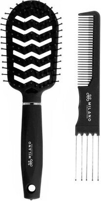 Milano Collection Milano Professional Brush & Comb Set Black