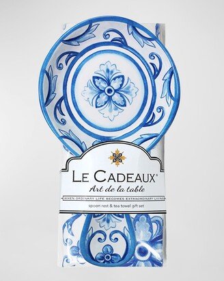 Le Cadeaux Mallorca Spoon Rest With Matching Tea Towel Gift Set