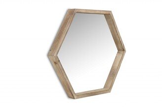 Modern Natural Wood Finish Hexagonal Wall Mirror - 23.5