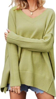 JZCJY 2023 Winter New Women's Clothing V-Neck Plus Size Fashion Knitwear Sexy Pullover Sweater (Yellow Green