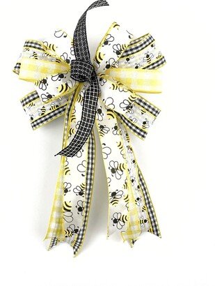 Summer & Spring Bumble Bee Bow For Signs Or Wreath Lantern, Pre-Made Front Door Hanger, Outdoor Bow, Embellishment