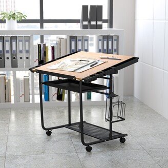 Adjustable Drawing and Drafting Table with Frame and Dual Wheel Casters - 35.25