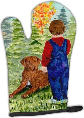 Little boy with his Chesapeake Bay Retriever Oven Mitt