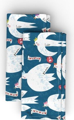 Cloth Napkins: Peace + Love Dove Party Cloth Napkin, Longleaf Sateen Grand, Blue