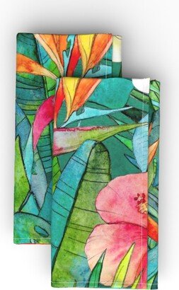 Cloth Napkins: Classic Tropical Garden Watercolor Cloth Napkin, Longleaf Sateen Grand, Multicolor