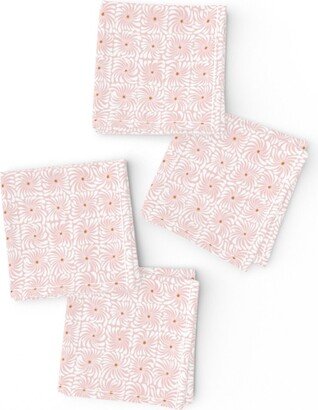 Retro Pink Floral Cocktail Napkins | Set Of 4 - Natisha Daisy Grid Blush By Booboo Collective 1970S Inspired Cloth Spoonflower