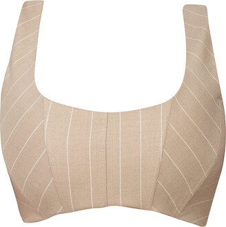 Cliché Reborn Beige Pinstripe Corset Crop Top