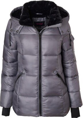 Sportoli Womens Winter Coat Hooded Plush Lined Quilted Warm Zip Up Puffer Jacket - Ice Grey (Large)