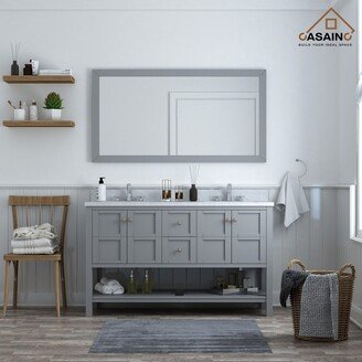 CASAINC 60 in. W x 22 in. D x 35.4 in. H Bath Vanity in Gray with White Top and Basin