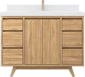 48 In. W X 22 D Madison Teak Single Sink Bathroom Vanity in Light Natural With Quartz Or Marble Countertop | Mid Century Modern