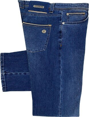 Men's Medium-Wash Jeans w/ Contrast Trim