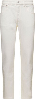 White 5-pocket Slim Jeans With Logo Patch In Stretch Cotton Denim Man