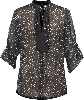 Smart and Joy Polka Dots Tulip Sleeves Chiffon Blouse