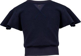 Balletto Athleisure Couture Sweat Fleece Short-Sleeved Blouse Blu Navy Scuro