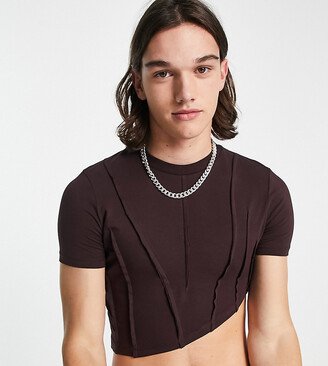 seam detail crop top in brown