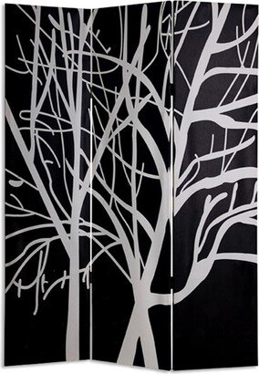 3 Panel Canvas Room Divider with Branch Pattern, Black and White