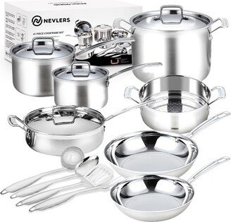 Nevlers 15pc Stainless Steel Cookware Set | Dishwasher Safe Pots & Pans