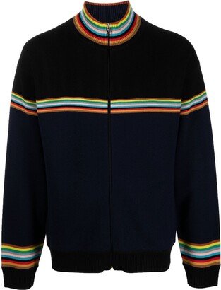 Artist-stripe zip-up cardigan