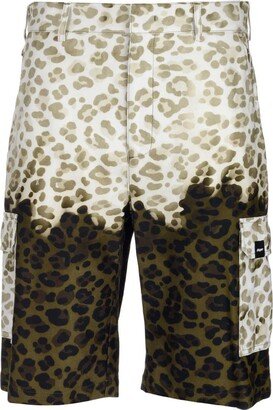 Two-Tone Leopard Print Cargo Shorts