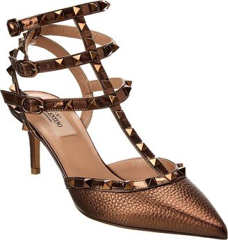 Rockstud Caged 65 Metallic Leather Ankle Strap Pump