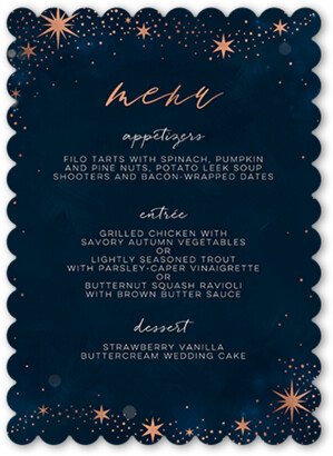 Wedding Menu Cards: Bright Night Wedding Menu, Orange, 5X7 Flat Menu, Matte, Signature Smooth Cardstock, Scallop