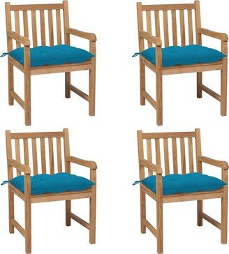 Patio Chairs 4 pcs with Light Blue Cushions Solid Teak Wood - 22.8'' x 23.6'' x 35.4''