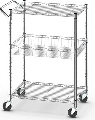 3-Tier Utility Cart Heavy Duty Wire Rolling Cart w/Handle Bar - See Details