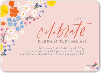 Adult Birthday Invitations: Fine Florals Birthday Invitation, Pink, 5X7, Matte, Signature Smooth Cardstock, Rounded