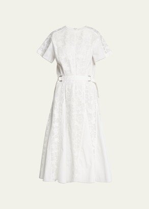 Lace Short-Sleeve Pleated Midi Dress