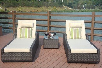 Jamaica 3-Pieces Outdoor Aluminum Adjustable Wicker Chaise Lounge Set