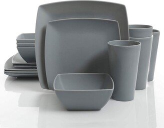 99897.16R Home Soho Grayson Square Melamine Everyday 16 Piece Reactive Glaze Dinnerware Set Plates, Bowls, and Cups, Dishwasher Safe, Grey