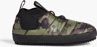 Quilted camouflage-print shell and stretch-knit slippers