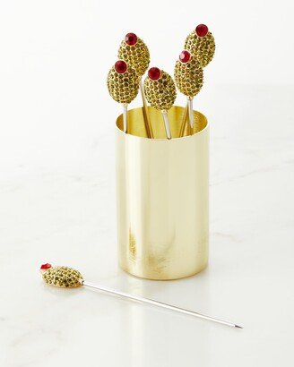 Olive Cocktail Picks with Golden Holder