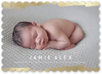 Birth Announcements: Contemporary Brushstroke Birth Announcement, Yellow, 5X7, Pearl Shimmer Cardstock, Scallop