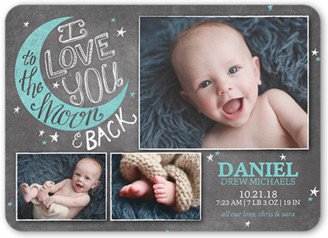 Birth Announcements: To The Moon Boy Birth Announcement, Grey, Matte, Signature Smooth Cardstock, Rounded