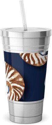 Travel Mugs: Nautilus - Indigo Stainless Tumbler With Straw, 18Oz, Blue