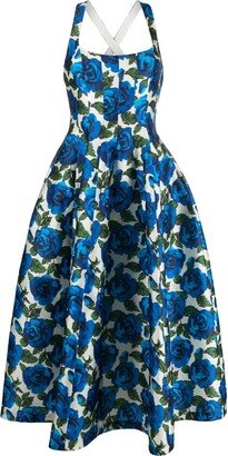 Floral-Print Flared Midi Dress-AA