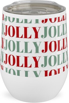 Travel Mugs: Jolly Print Repeat Stainless Steel Travel Tumbler, 12Oz, Red