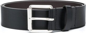 Square Buckle Logo Embossed Leather Belt