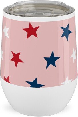 Travel Mugs: Patriotic Stars Stainless Steel Travel Tumbler, 12Oz, Pink