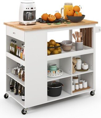 Kitchen Island Trolley Cart on Wheels with Storage Open Shelves & Drawer White