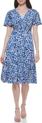 Women's Printed Knit Jersey Fit & Flare Short Sleeve-Desk to Dinner