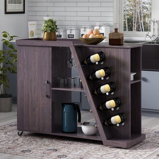 RASOO Kitchen Island Cart on Wheels Wood Cabinets with 5 Wine Holders and Storage Cart