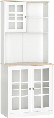 HOMCOM Kitchen Buffet with Hutch, Storage Pantry with 3 Cabinets, 2 Open Shelves and Large Countertop, White