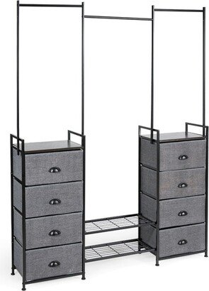 8 Drawer Fabric Dresser Hanger&Shoe Rack Multifunctional Storage Tower Metal